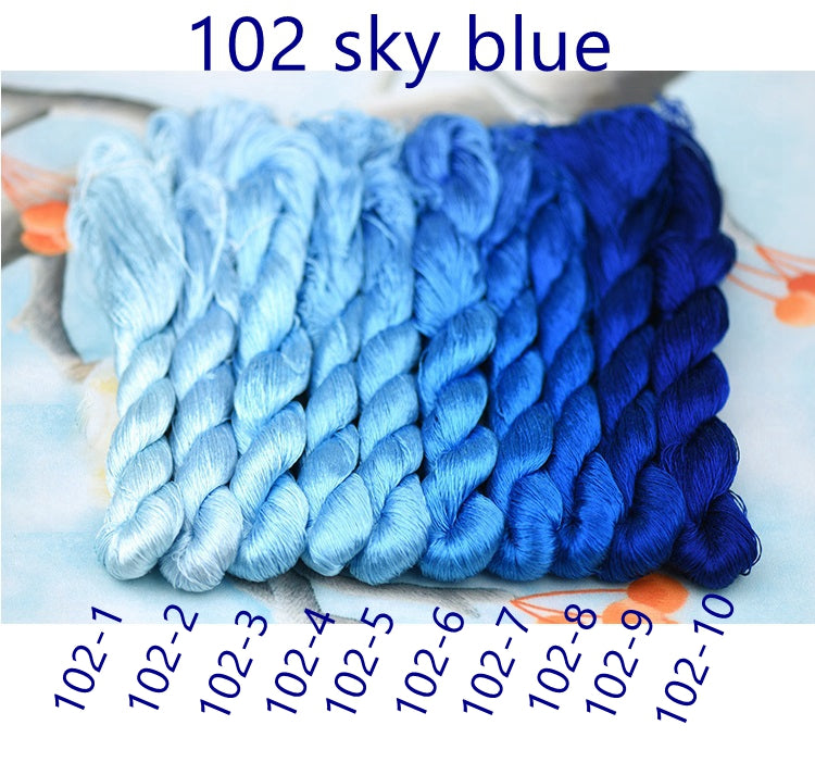 100% Mulberry Silk Embroidery Thread Skeins, Blue Colors, 400meters