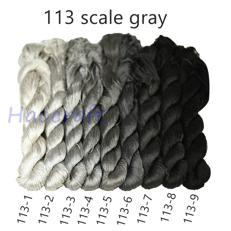 100% Mulberry Silk Embroidery Thread Skeins, Black, White, Gray colors, 400meters
