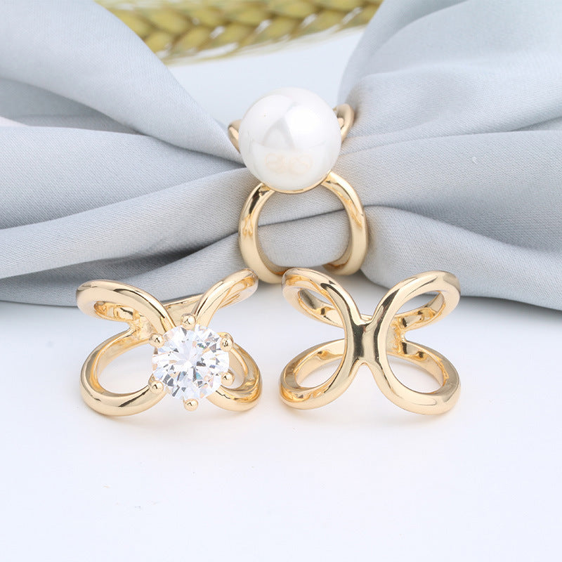 Gold Plated Pearl Scarf Rings/ Buckles
