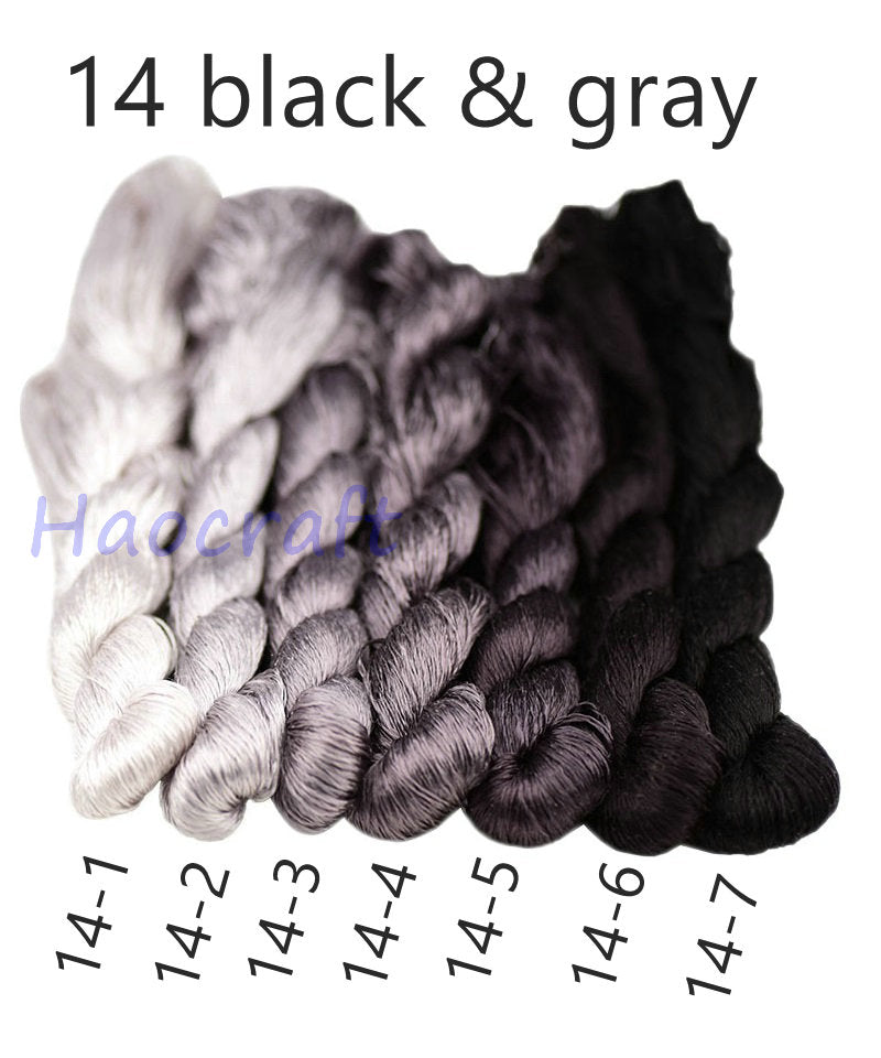 100% Mulberry Silk Embroidery Thread Skeins, Black, White, Gray colors, 400meters