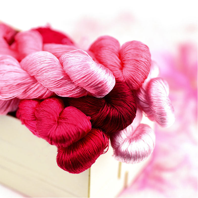 100% Mulberry Silk Embroidery Thread Skeins, Pink Colors, 400meters