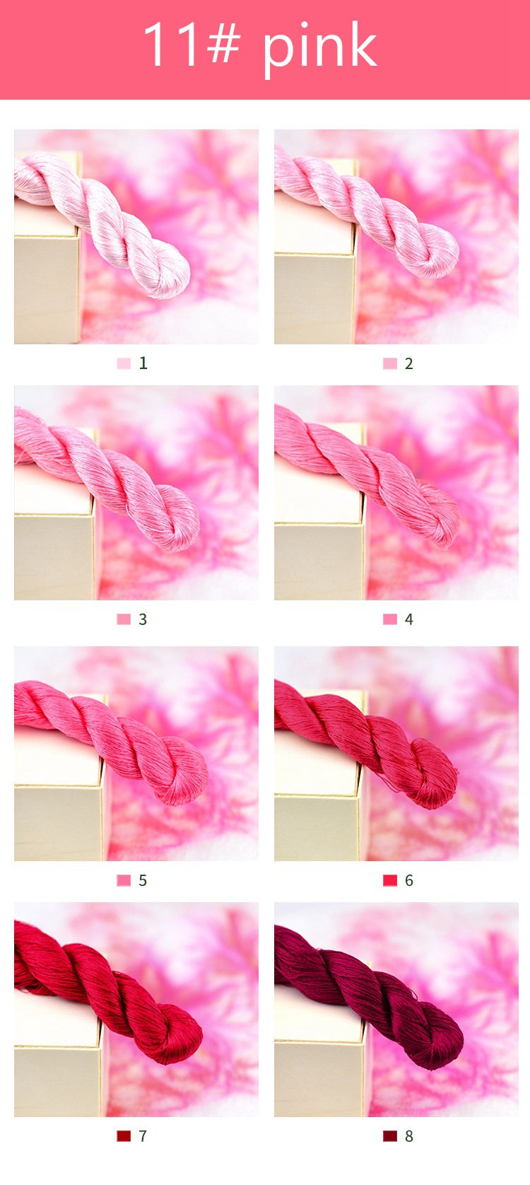 100% Mulberry Silk Embroidery Thread Skeins, Pink Colors, 400meters