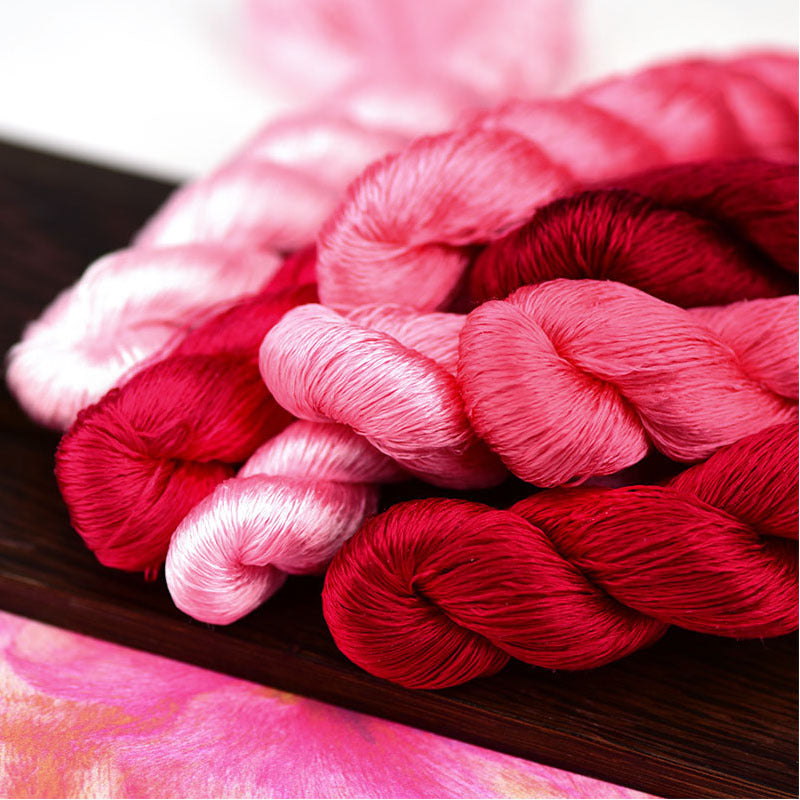 100% Mulberry Silk Embroidery Thread Skeins, Pink Colors, 400meters