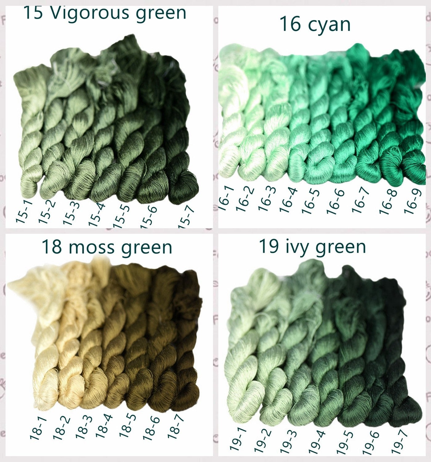 100% Mulberry Silk Embroidery Thread Skeins, Green Colors, 400meters