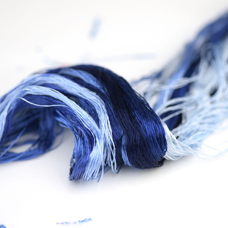 100% Mulberry Silk Embroidery Thread Skeins, Blue Colors, 400meters