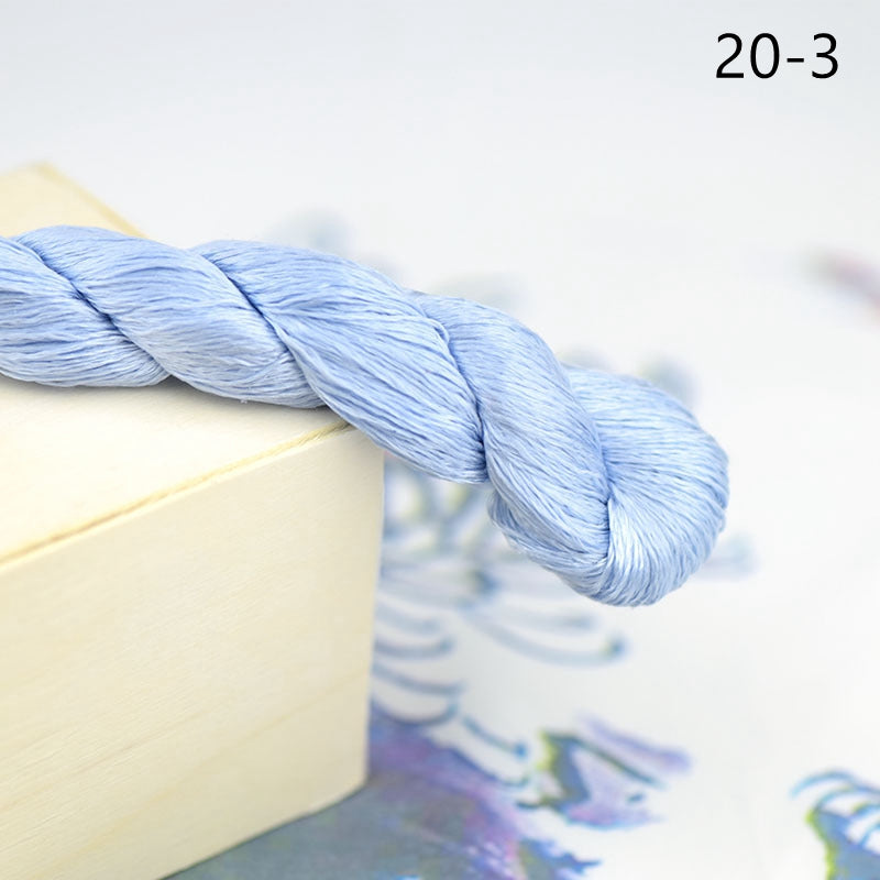 100% Mulberry Silk Embroidery Thread Skeins, Blue Colors, 400meters
