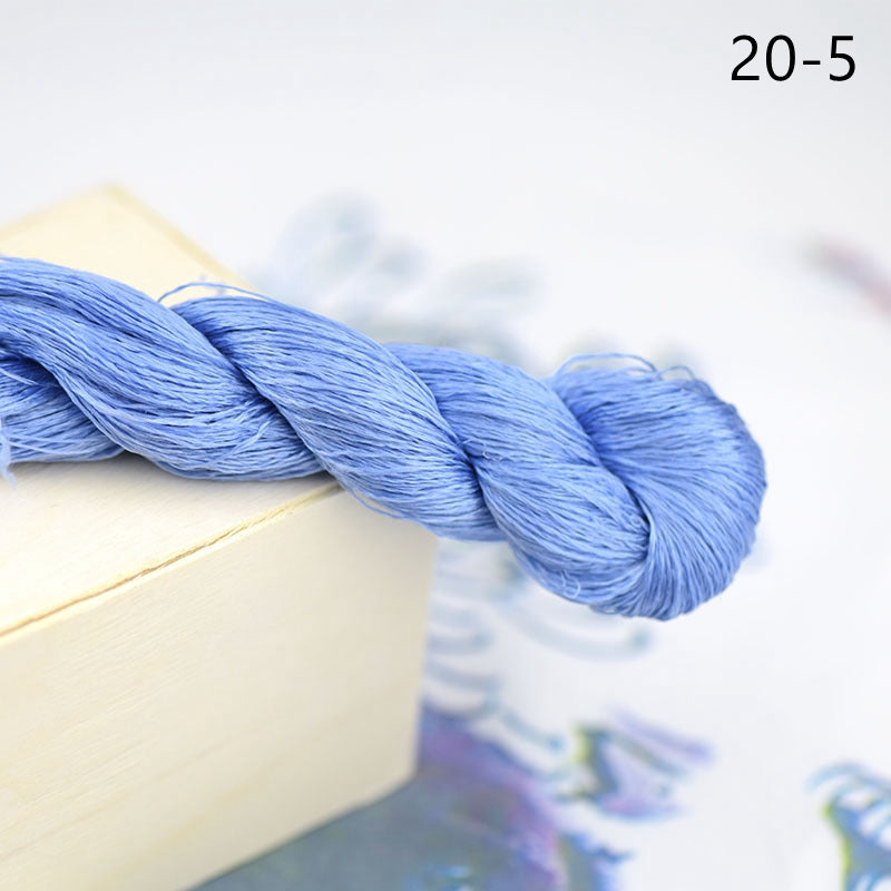 100% Mulberry Silk Embroidery Thread Skeins, Blue Colors, 400meters