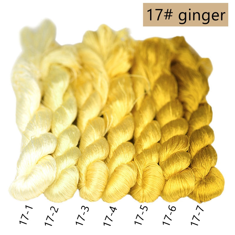 100% Mulberry Silk Embroidery Thread Skeins, Yellow, Brown Colors, 400meters