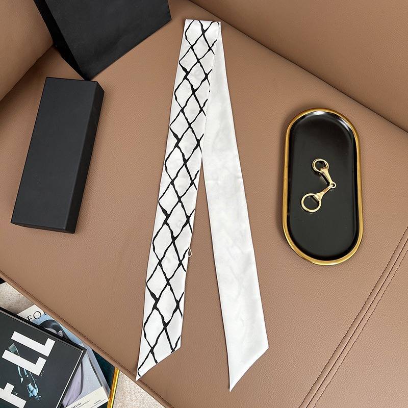 Chane*l Silk Slim Camellia CC Bandeau Scarf