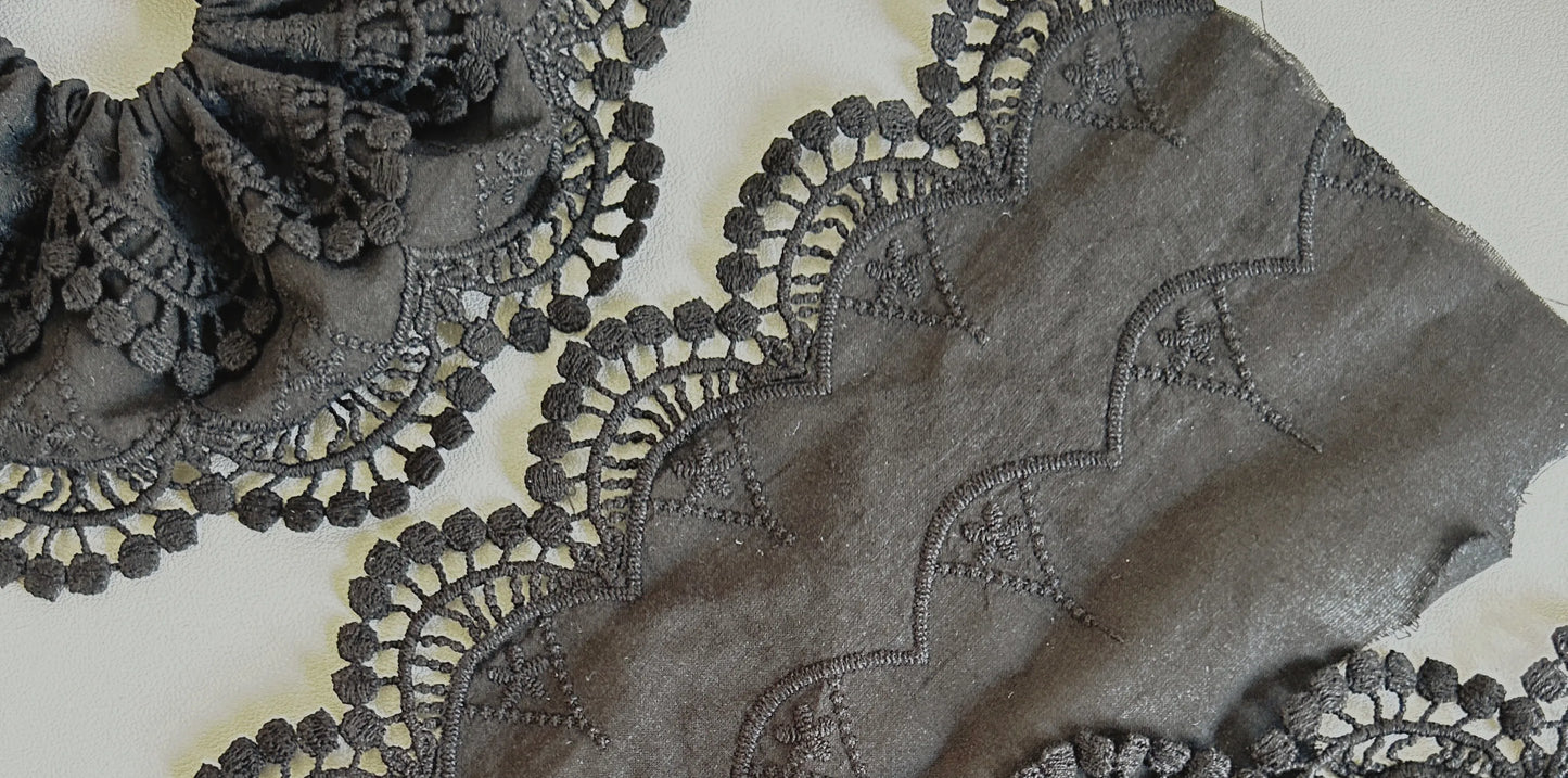 Embroidered Cotton Lace Trim, Scalloped Border Trim