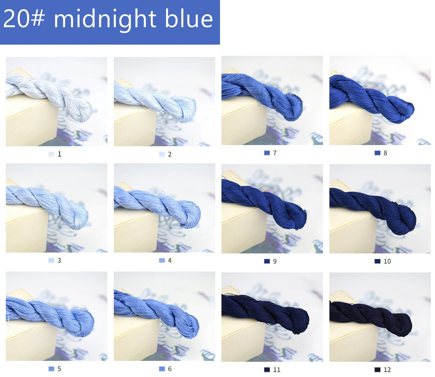 100% Mulberry Silk Embroidery Thread Skeins, Blue Colors, 400meters
