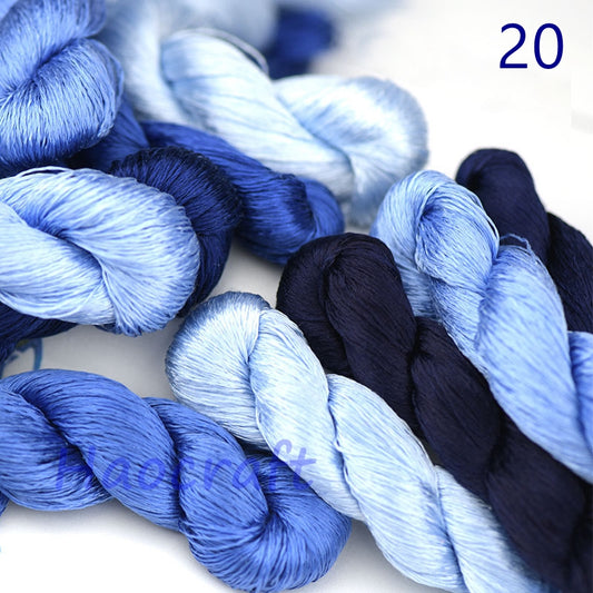 100% Mulberry Silk Embroidery Thread Skeins, Blue Colors, 400meters