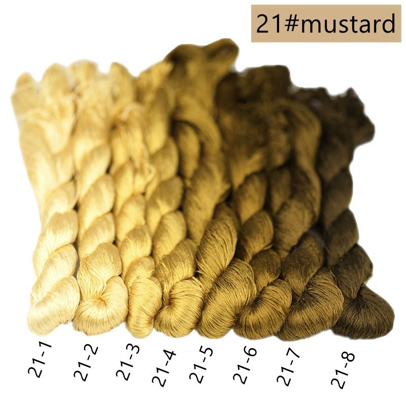 100% Mulberry Silk Embroidery Thread Skeins, Yellow, Brown Colors, 400meters
