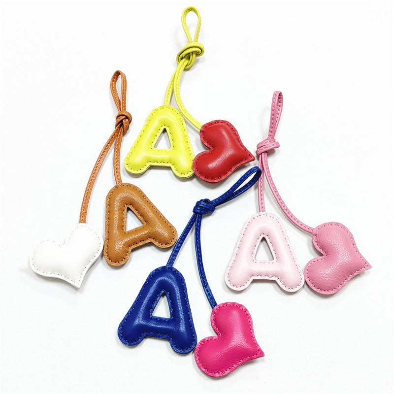 Pillow Puff Initial Lambskin Leather Bag Charm-A