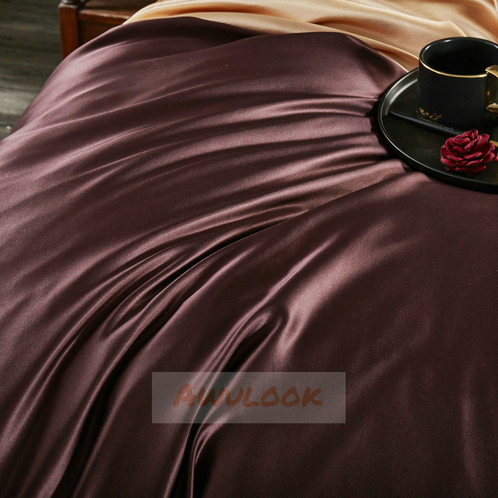 25Momme Seamless Luxury Silk Fitted Sheet/Flat Sheet/Dovut Cover/Bedding Set, Burgundy - Awulook