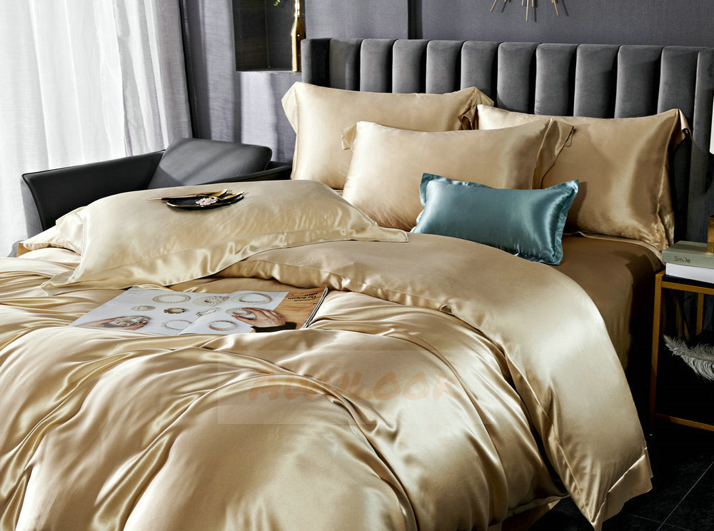 25Momme Drap-housse/drap plat/housse Dovut/parure de lit en soie de luxe sans couture, émeraude