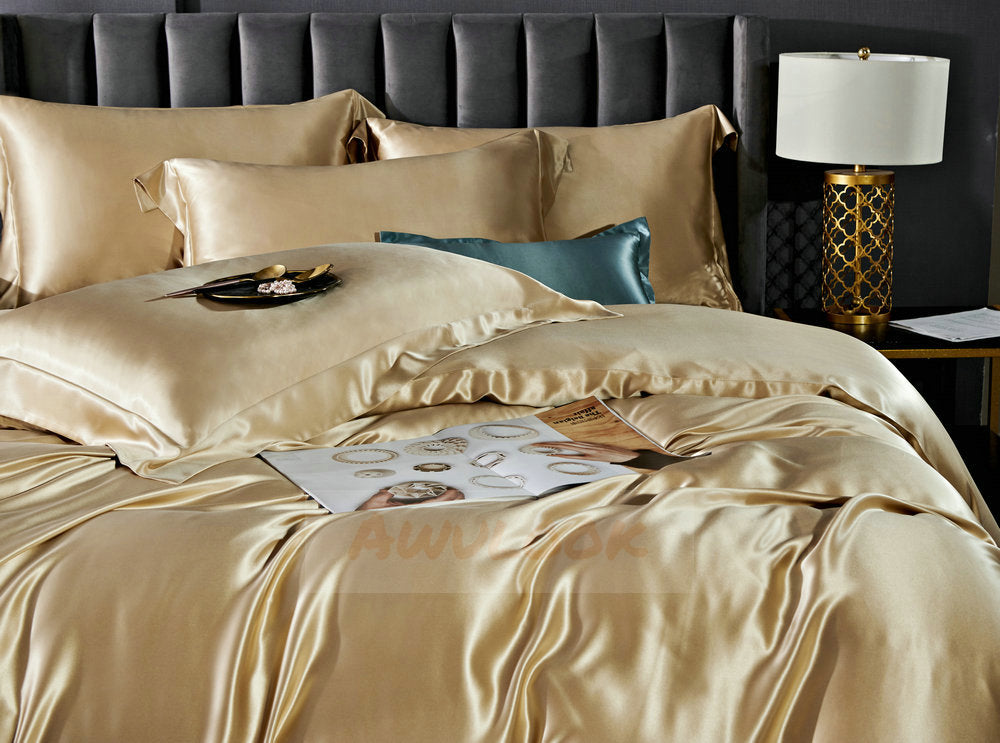 25Momme Drap-housse/drap plat/housse Dovut/parure de lit en soie de luxe sans couture, émeraude
