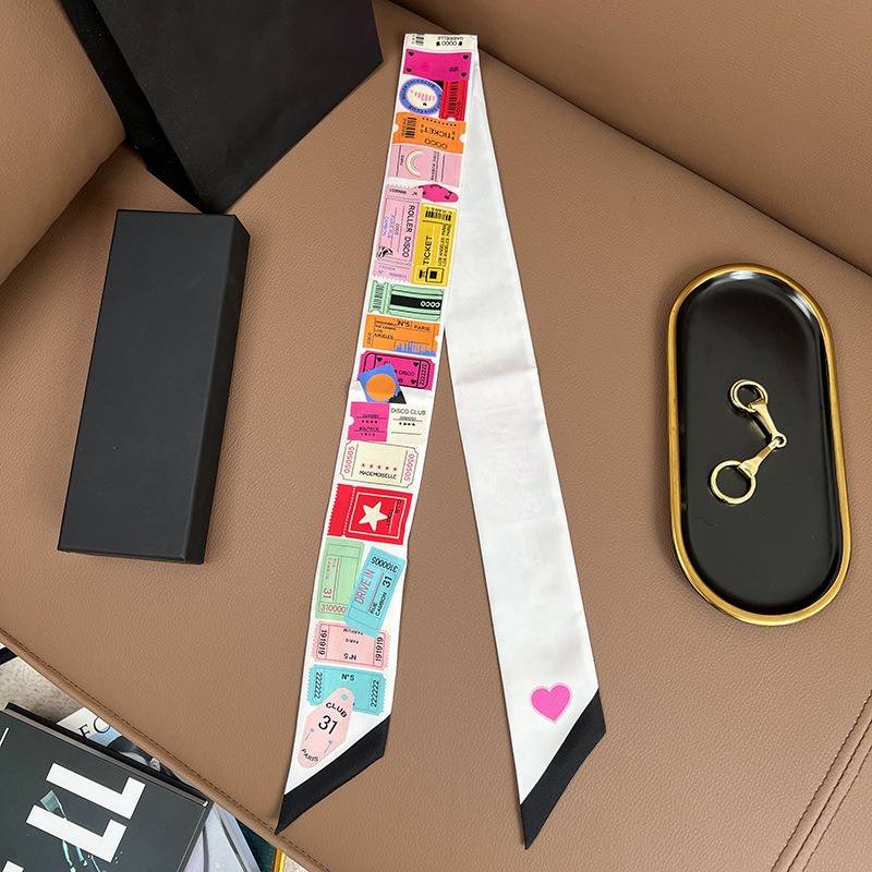 Chane*l Silk Slim Camellia CC Bandeau Scarf