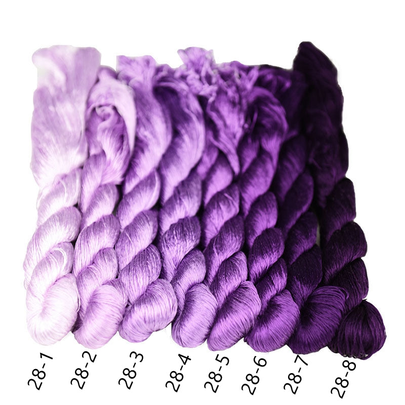100% Mulberry Silk Embroidery Thread Skeins, Purple Colors, 400meters