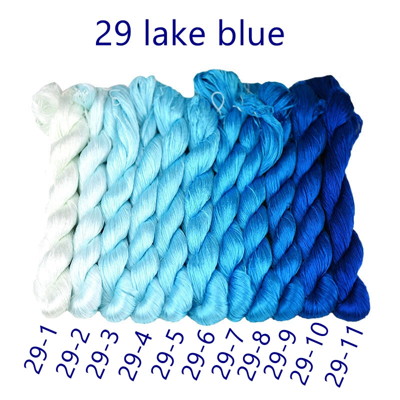 100% Mulberry Silk Embroidery Thread Skeins, Blue Colors, 400meters