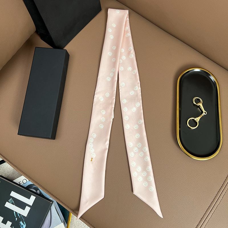 Chane*l Silk Slim Camellia CC Bandeau Scarf