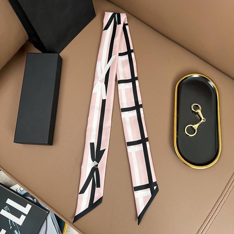 Chane*l Silk Slim Camellia CC Bandeau Scarf