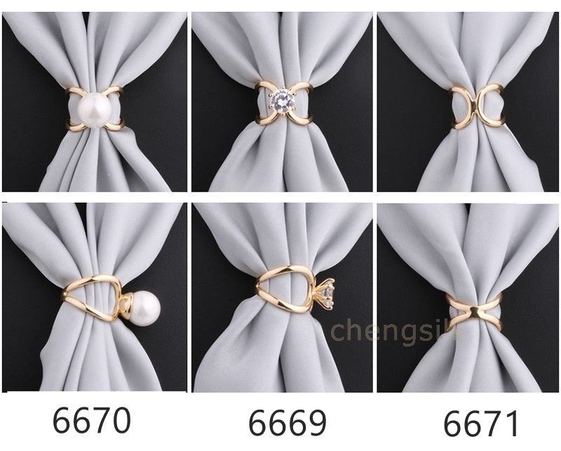 Gold Plated Pearl Scarf Rings/ Buckles