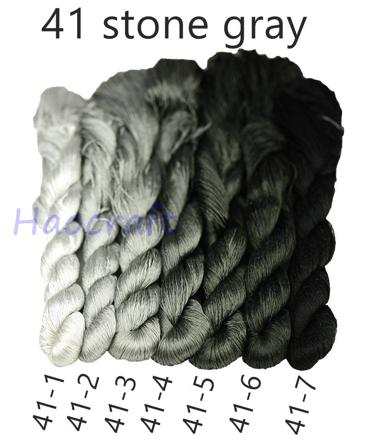 100% Mulberry Silk Embroidery Thread Skeins, Black, White, Gray colors, 400meters