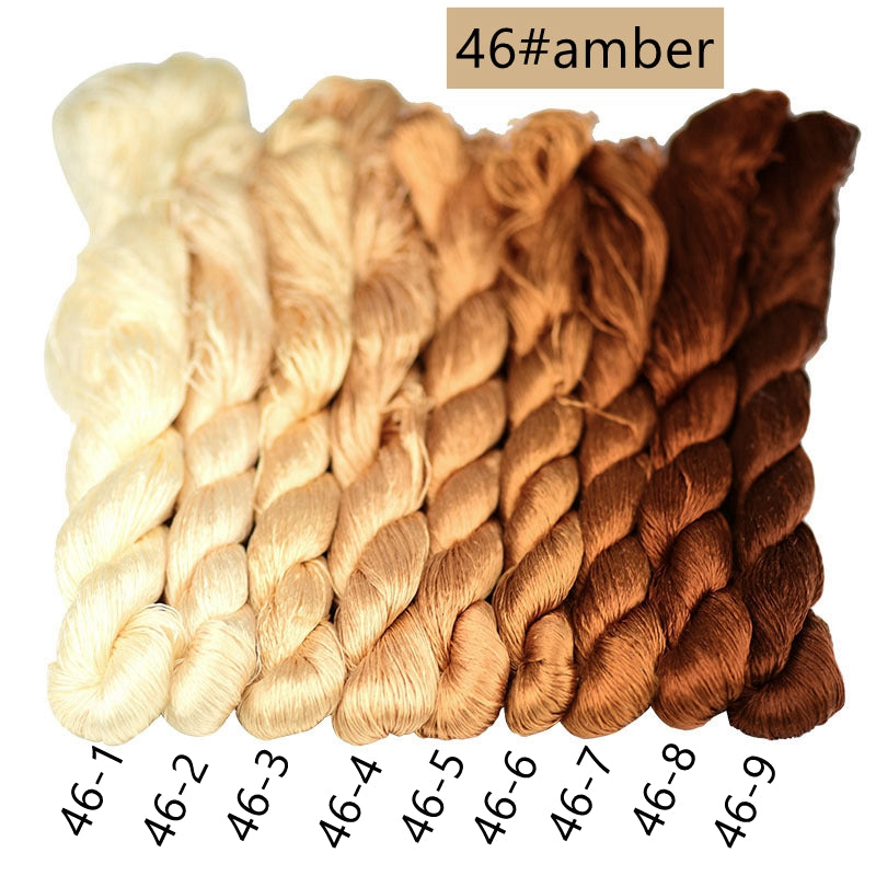 100% Mulberry Silk Embroidery Thread Skeins, Yellow, Brown Colors, 400meters