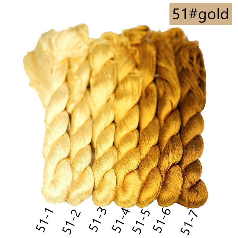 100% Mulberry Silk Embroidery Thread Skeins, Yellow, Brown Colors, 400meters