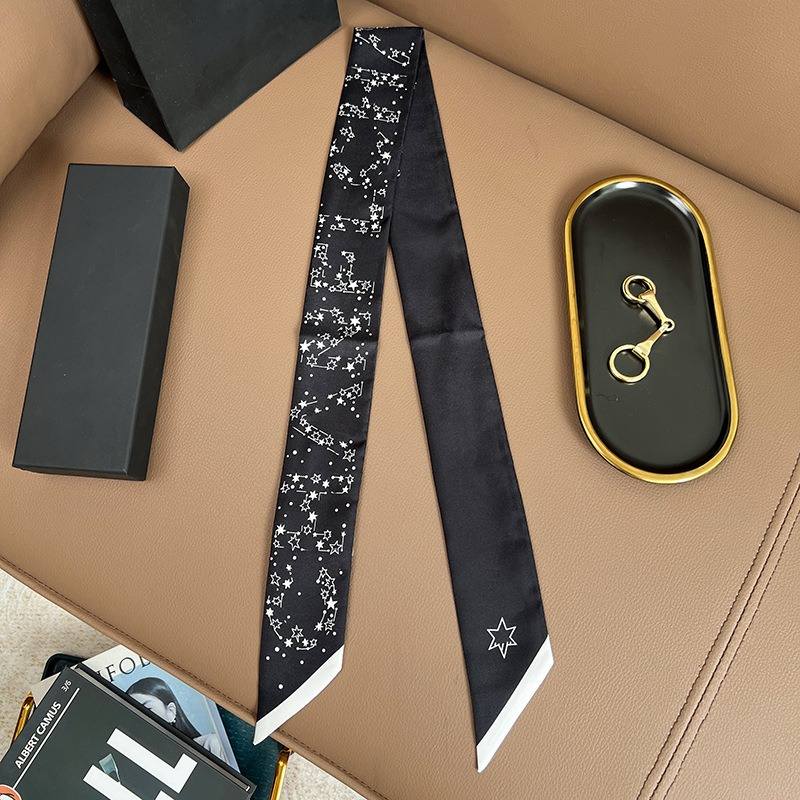 Chane*l Silk Slim Camellia CC Bandeau Scarf