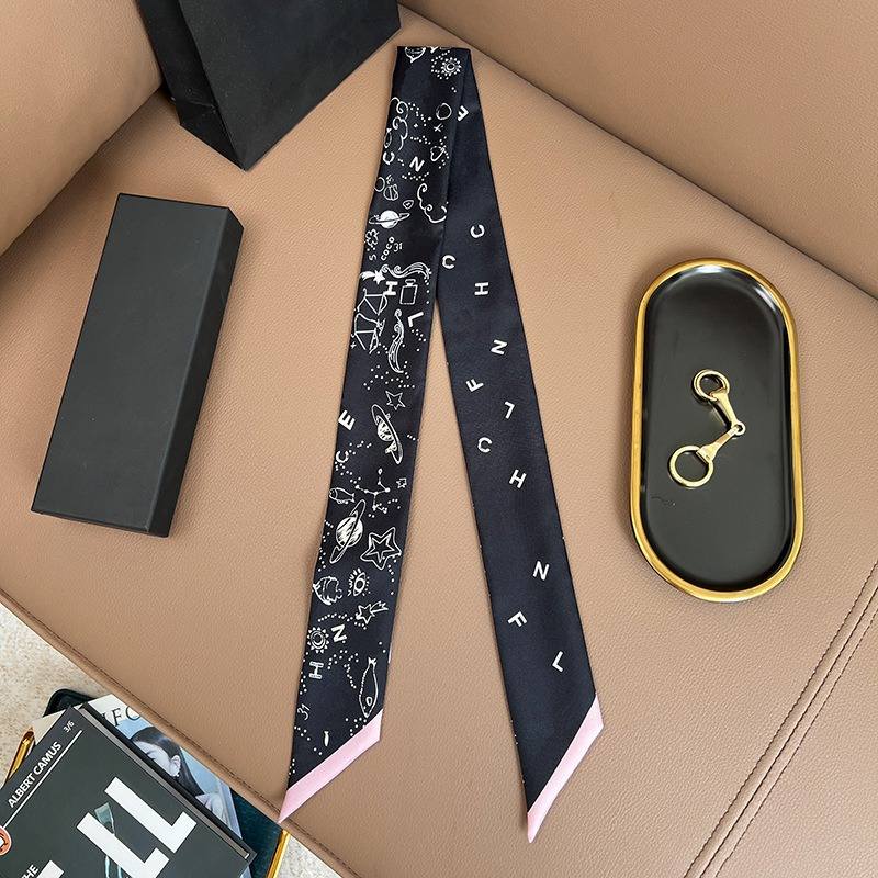 Chane*l Silk Slim Camellia CC Bandeau Scarf
