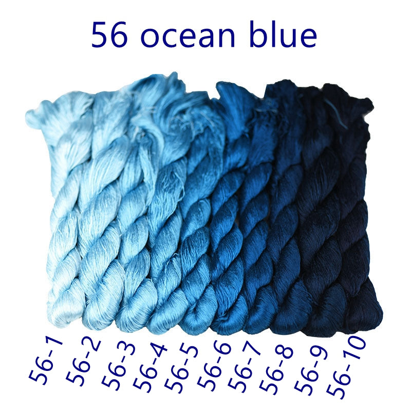 100% Mulberry Silk Embroidery Thread Skeins, Blue Colors, 400meters