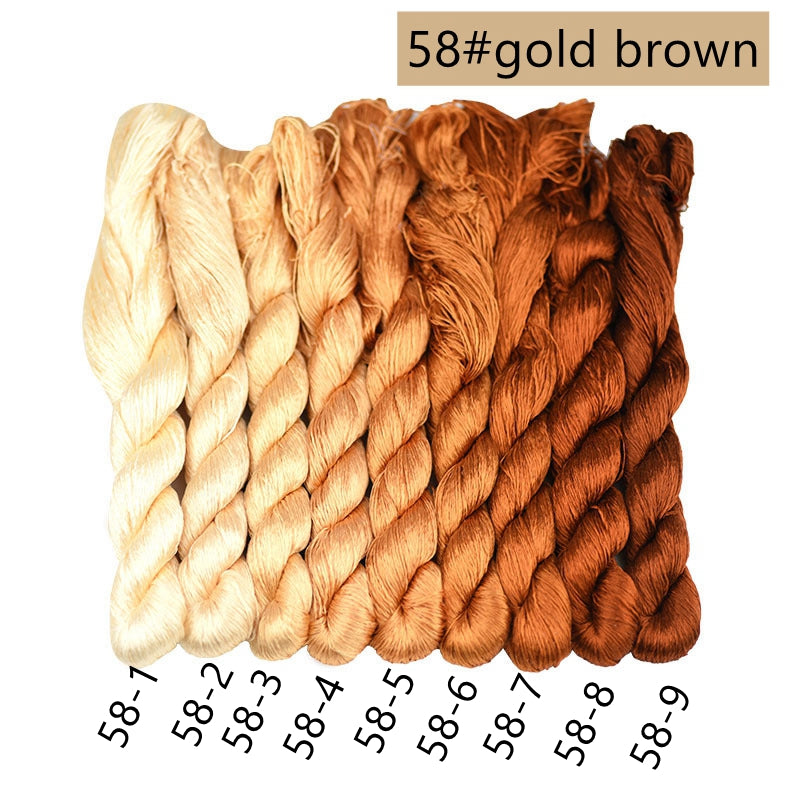 100% Mulberry Silk Embroidery Thread Skeins, Yellow, Brown Colors, 400meters