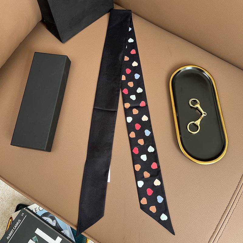 Chane*l Silk Slim Camellia CC Bandeau Scarf
