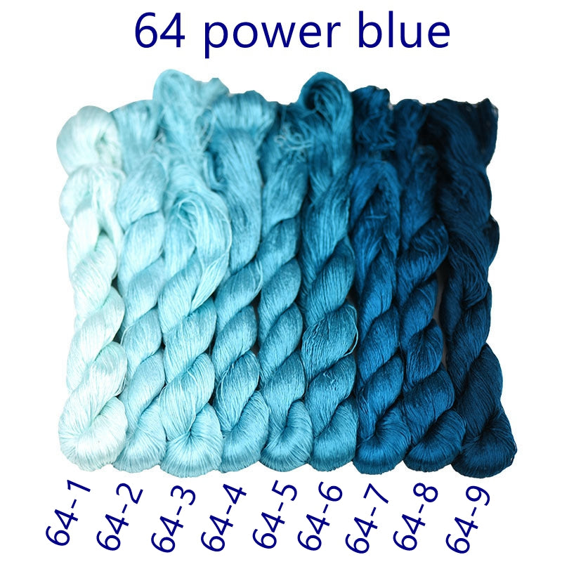 100% Mulberry Silk Embroidery Thread Skeins, Blue Colors, 400meters