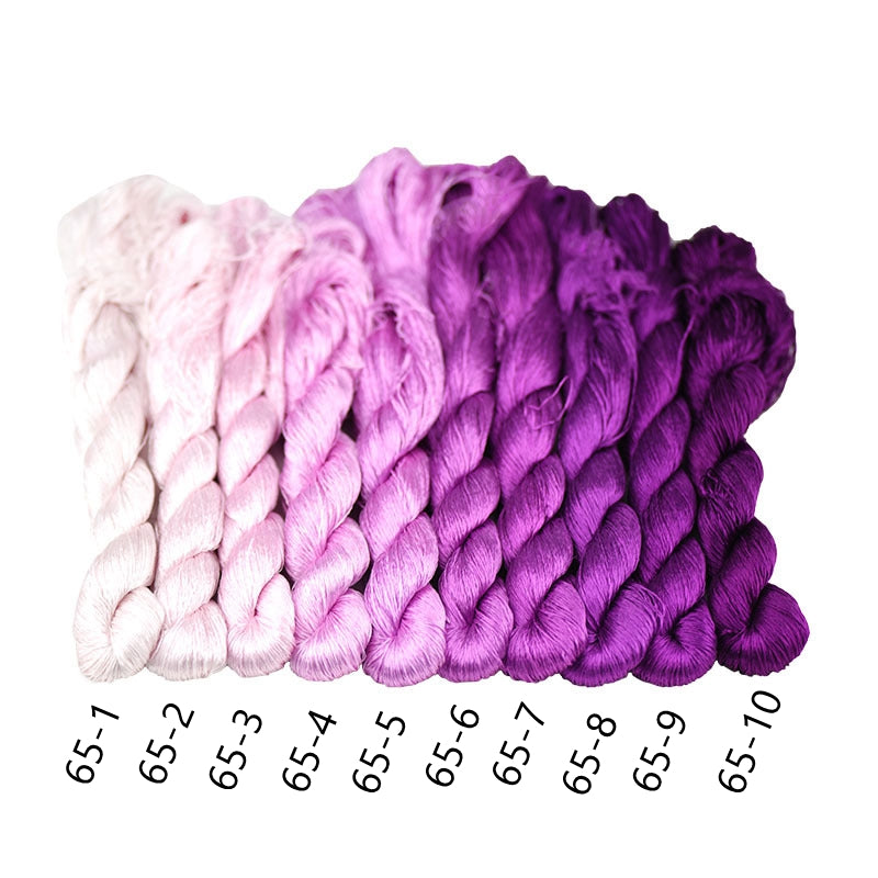 100% Mulberry Silk Embroidery Thread Skeins, Purple Colors, 400meters