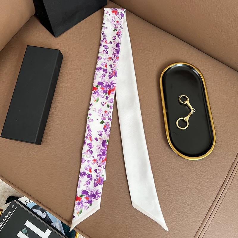 Chane*l Silk Slim Camellia CC Bandeau Scarf