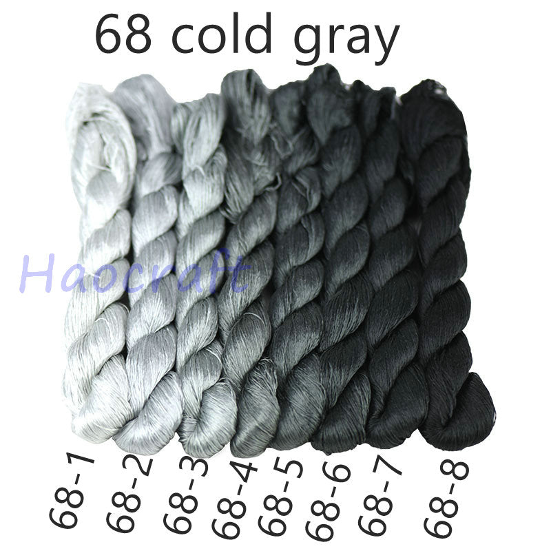 100% Mulberry Silk Embroidery Thread Skeins, Black, White, Gray colors, 400meters