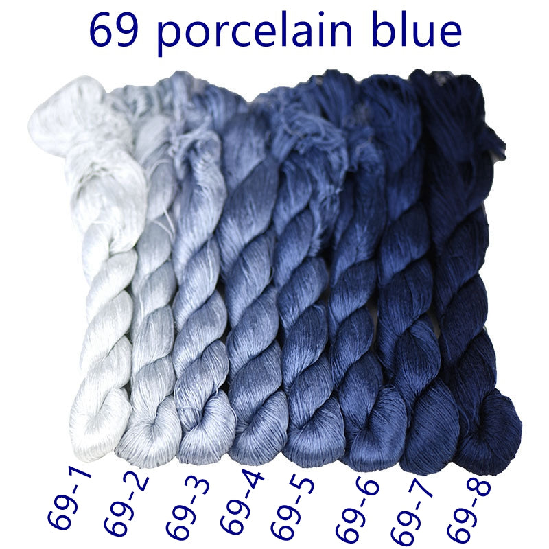 100% Mulberry Silk Embroidery Thread Skeins, Blue Colors, 400meters