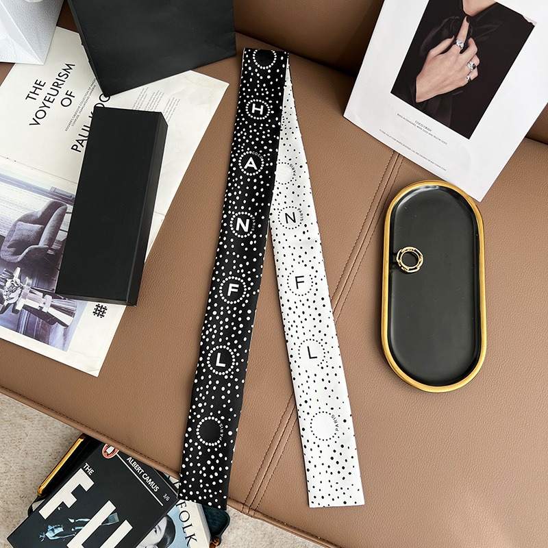 Chane*l Silk Slim Camellia CC Bandeau Scarf