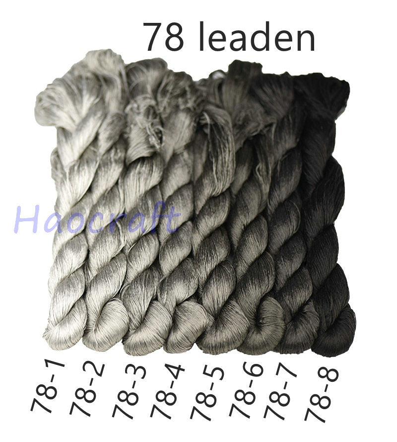 100% Mulberry Silk Embroidery Thread Skeins, Black, White, Gray colors, 400meters