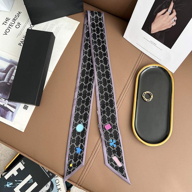 Chane*l Silk Slim Camellia CC Bandeau Scarf