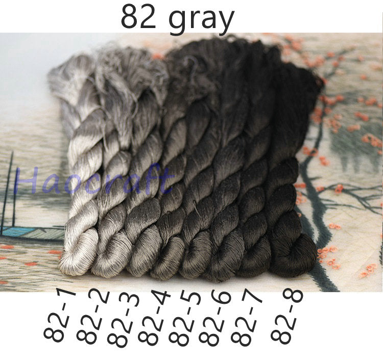 100% Mulberry Silk Embroidery Thread Skeins, Black, White, Gray colors, 400meters