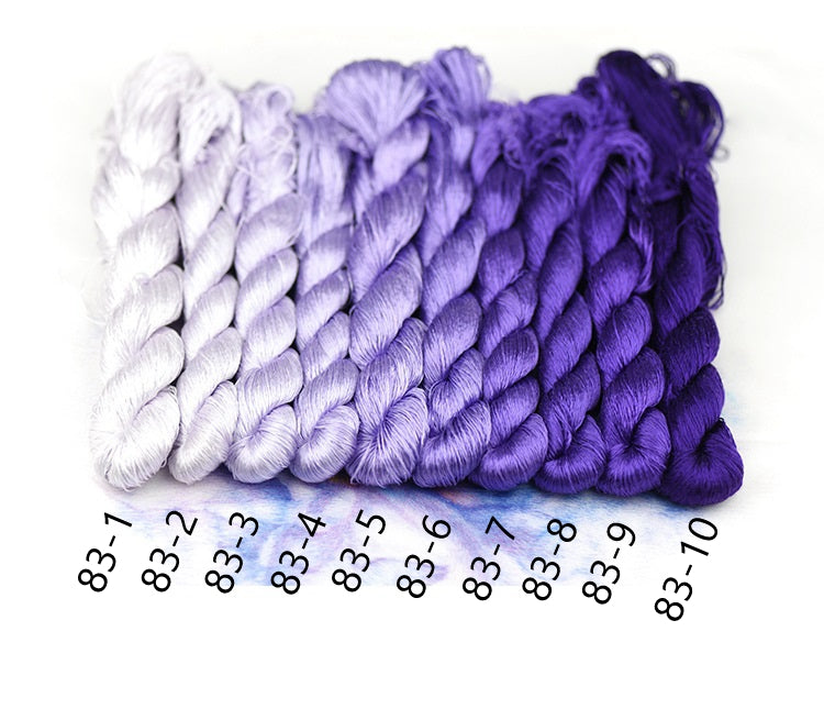 100% Mulberry Silk Embroidery Thread Skeins, Purple Colors, 400meters
