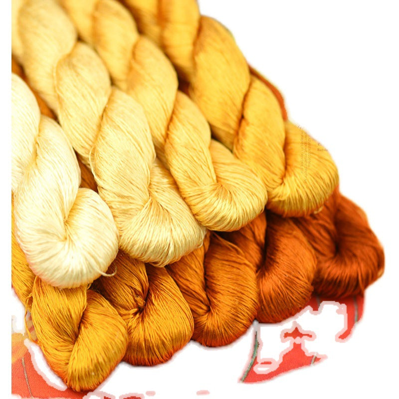 100% Mulberry Silk Embroidery Thread Skeins, Yellow, Brown Colors, 400meters
