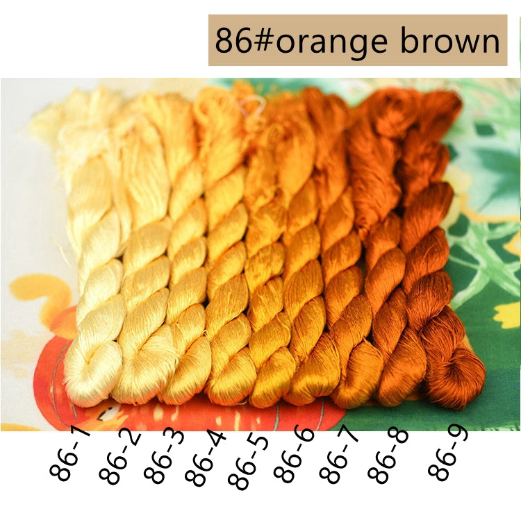 100% Mulberry Silk Embroidery Thread Skeins, Yellow, Brown Colors, 400meters