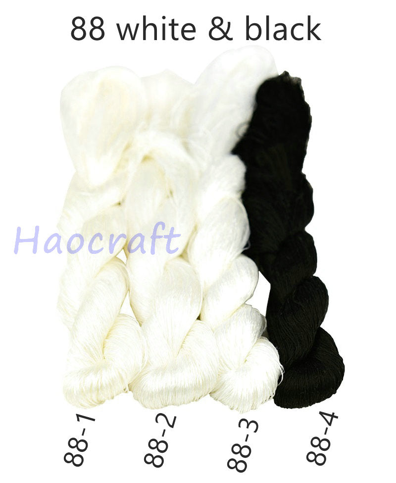 100% Mulberry Silk Embroidery Thread Skeins, Black, White, Gray colors, 400meters