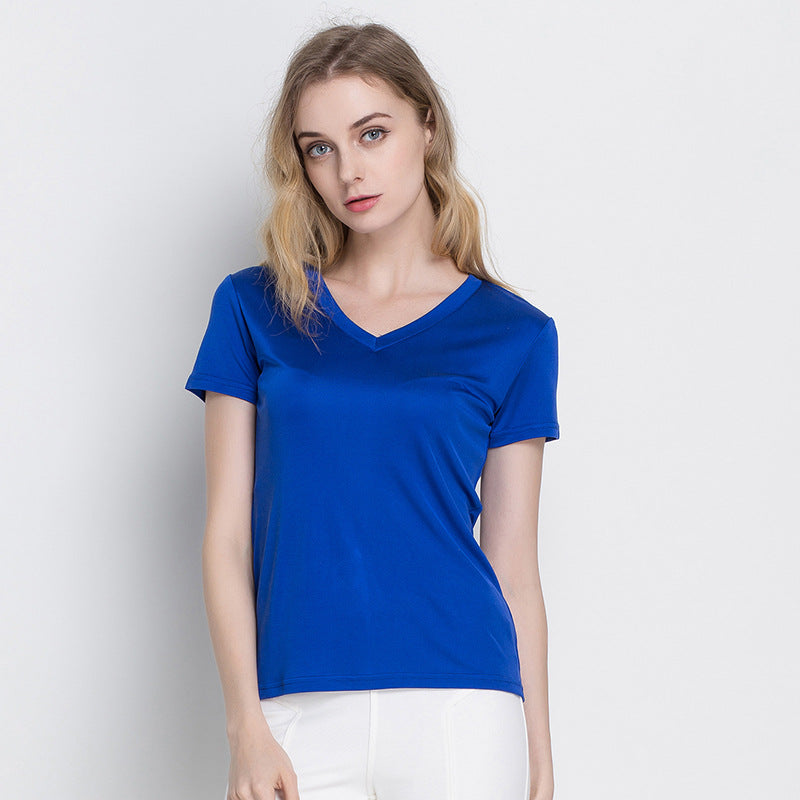 Women 100% Silk T-shirt, V-neck - Awulook