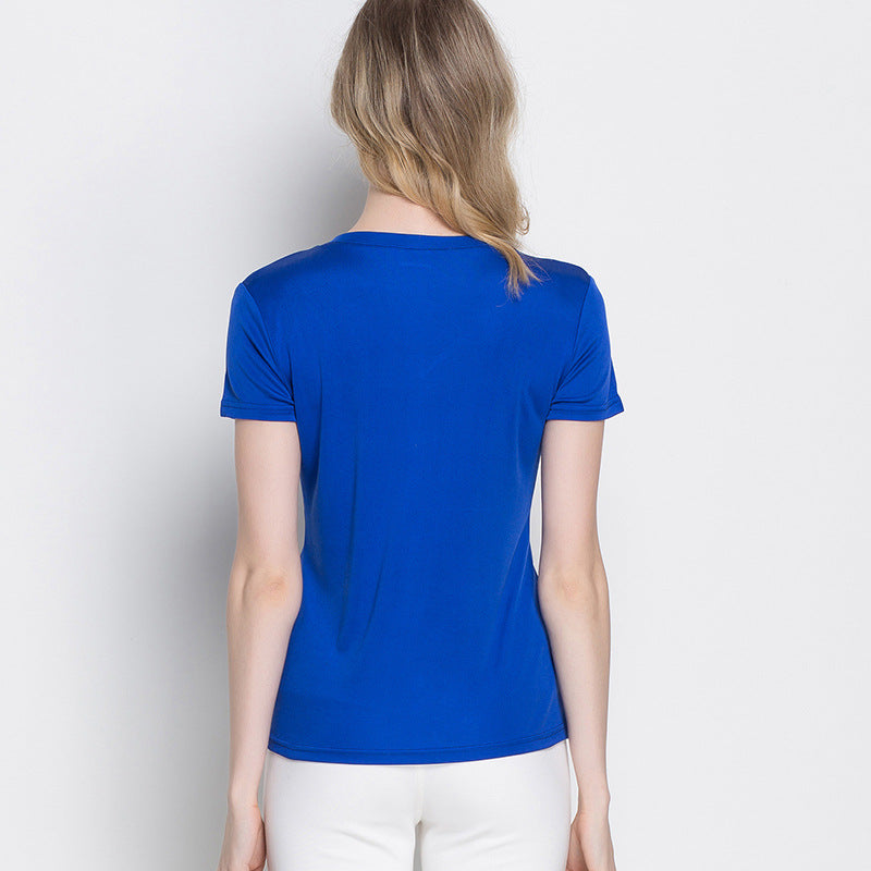 Women 100% Silk T-shirt, V-neck - Awulook